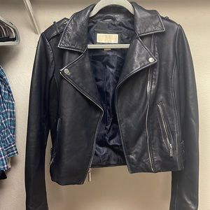 Michael/ Michael Kors navy leather biker jacket M